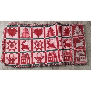 Holiday Woven Table Runner Tapestry Reindeer Trees Home Nordic Folk Fringe 13x66